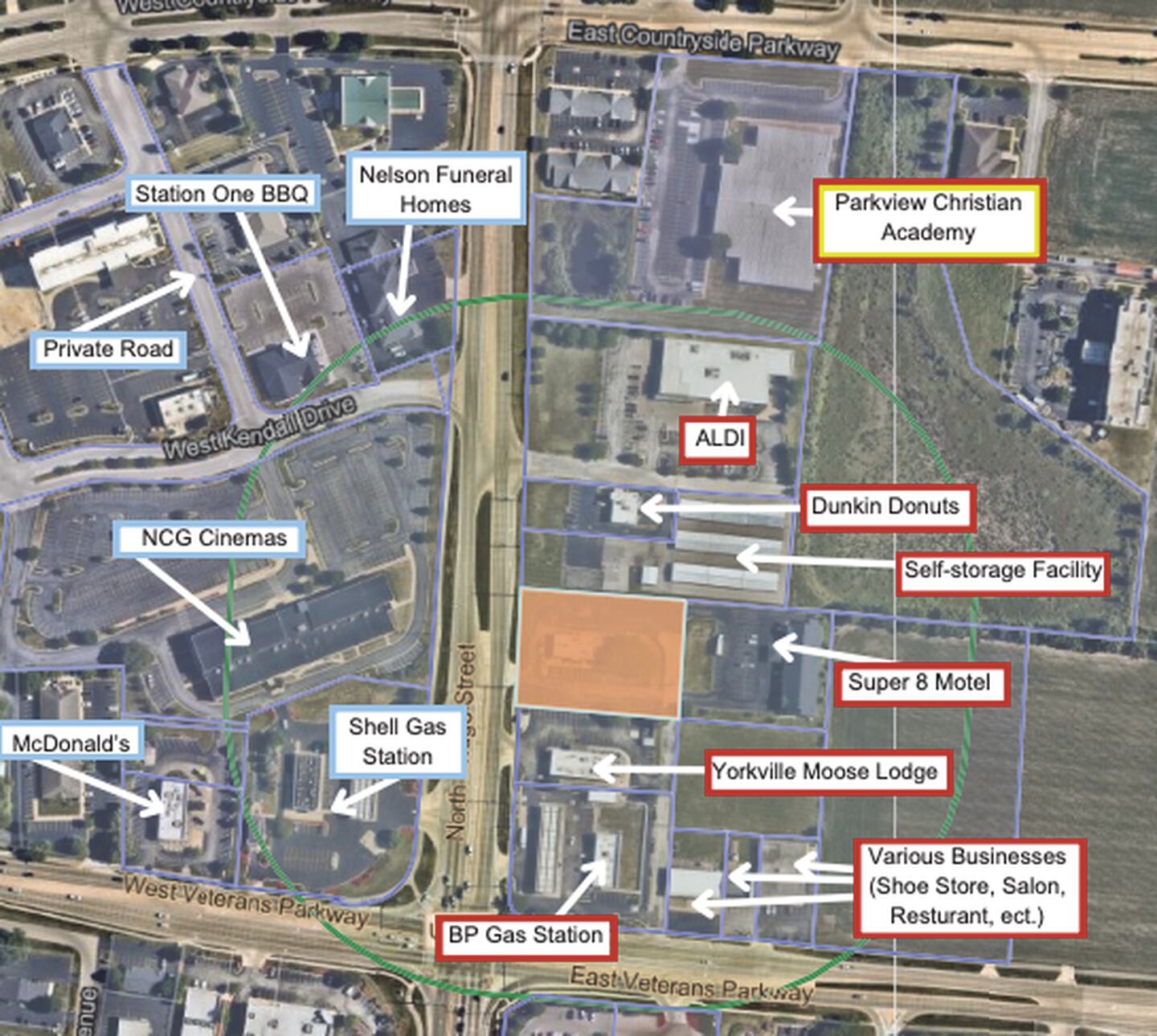 The proposed cannabis dispensary would be located next to the Yorkville Moose Lodge and 460 feet from Parkview Christian Academy. The school is threatening a lawsuit saying not only is it too close, but students go to the Dunkin' Donuts right next to the proposed dispensary all the time.