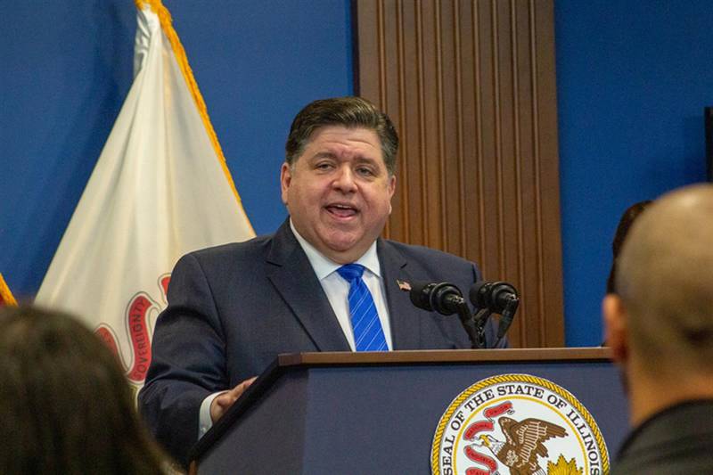 Gov. JB Pritzker responds to questions during a Nov. 16 news conference announcing $160 million in state aid to Chicago and other municipalities to assist in housing asylum seekers.