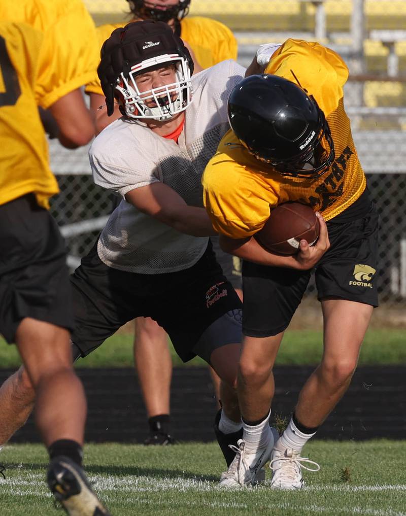 Lena-Winslow and Byron scrimmage Thursday, July 24, 2025, during a joint practice with Byron, Lena-Winslow and Sycamore at Sycamore High School.