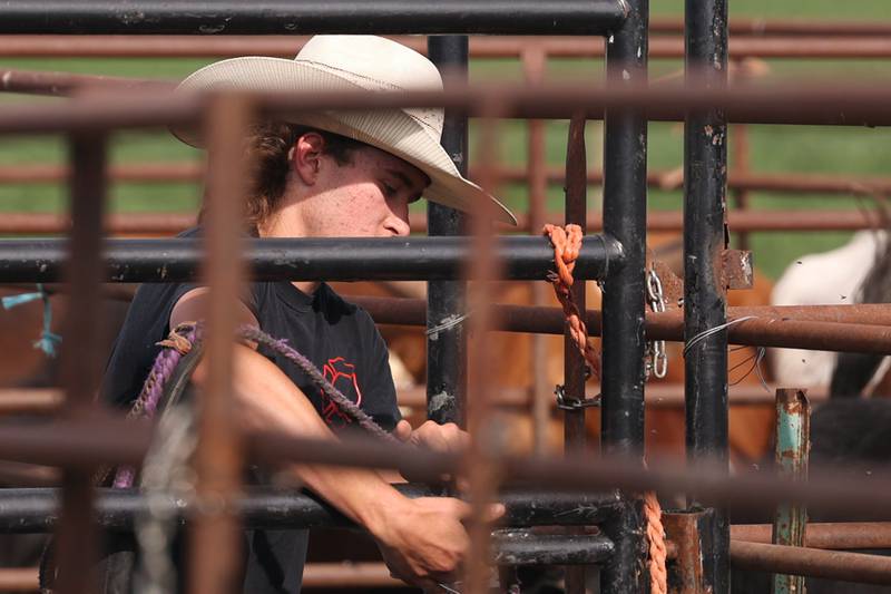 Dominic Dubberstine-Ellerbrock secures a gate. Dominic will be competing in the 2022 National High School Finals Rodeo Bull Riding event on July 17th through the 23rd in Wyoming. Thursday, June 30, 2022 in Grand Ridge.