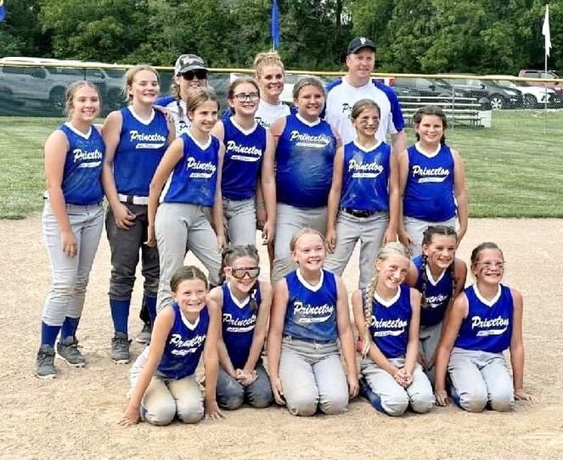 Princeton placed second in its return to District 20 in Minor League Softball, falling to Spring Valley, 10-1, in the championship game. Team members are (front row, from left to right) Harper Ori, Lauren Driscoll, Emily Jaeger, Elizabeth Keutzer, Sadie Ori and Breanna Fetzer; (middle row) Jena Peterson, Raquel Vires ("Rockie"), Maycie Munson, Layla Monier, Kenzie Senders, Leena Gutshall, and Alexis Mecum; and (back row) coaches Abby Waugamon, Stephanie Monier and Garey Driscoll.