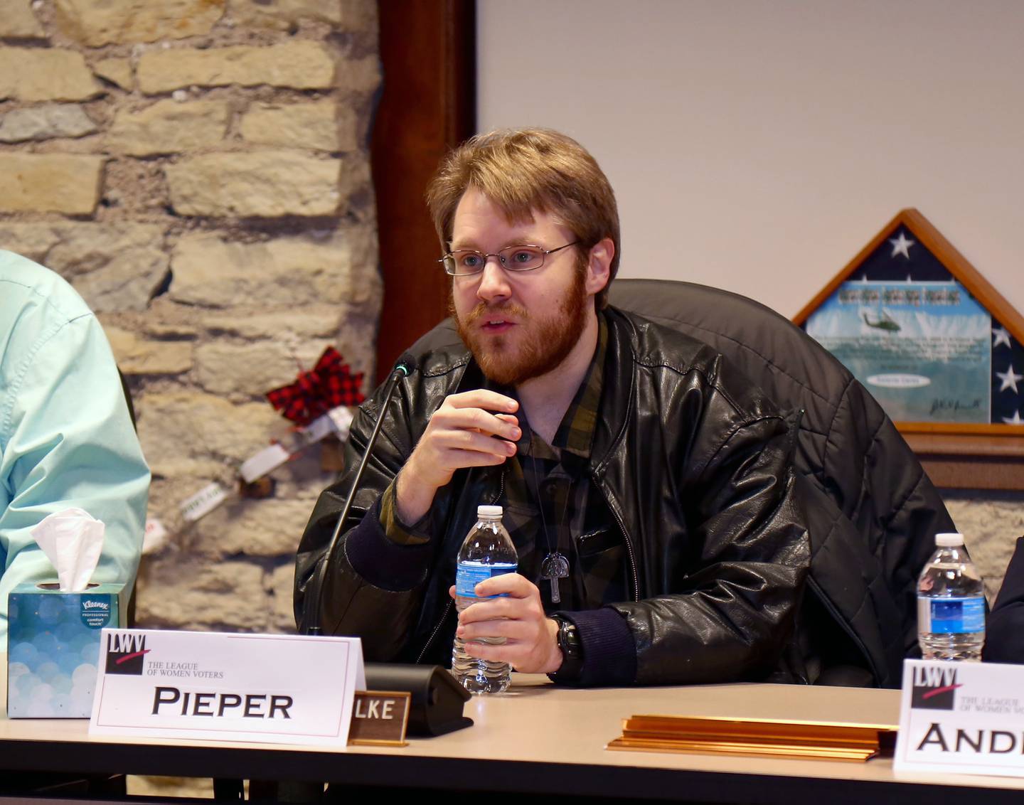 Dustin Pieper, a candidate for Batavia Ward 4, answers a question during a candidate forum hosted by the League of Women Voters of Central Kane County on Tuesday, Feb. 4, 2025 at the Batavia City Hall.