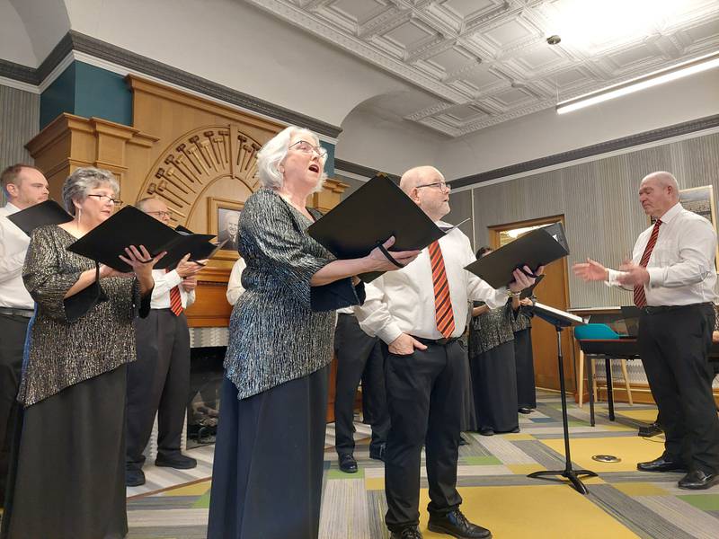 The Prairie Singers performed "A Cover is Not the Book" on Tuesday, April 2, 2024, at their spring concert at the Streator Public Library.