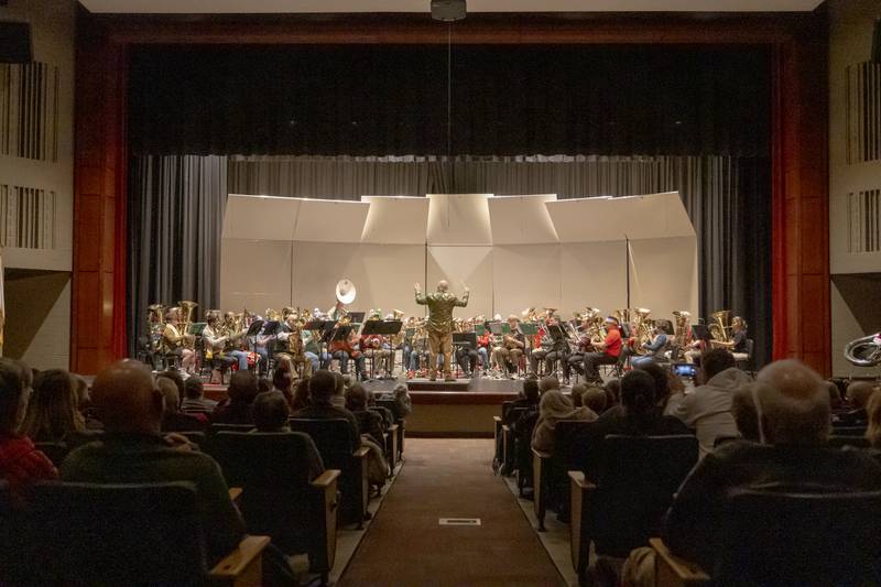 A nearly full audience listens to the performance of TubaChristmas on December 15, 2024 at Hall High School.