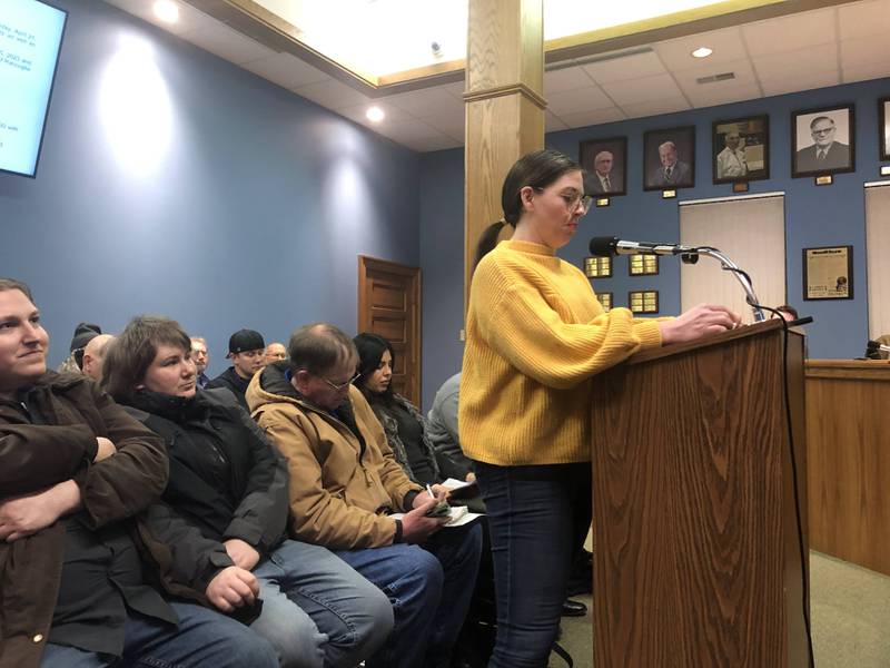 La Salle resident Dani Piland speaks at the La Salle Council meeting about the Carus Chemical fire on Monday, Jan 23, 2023.