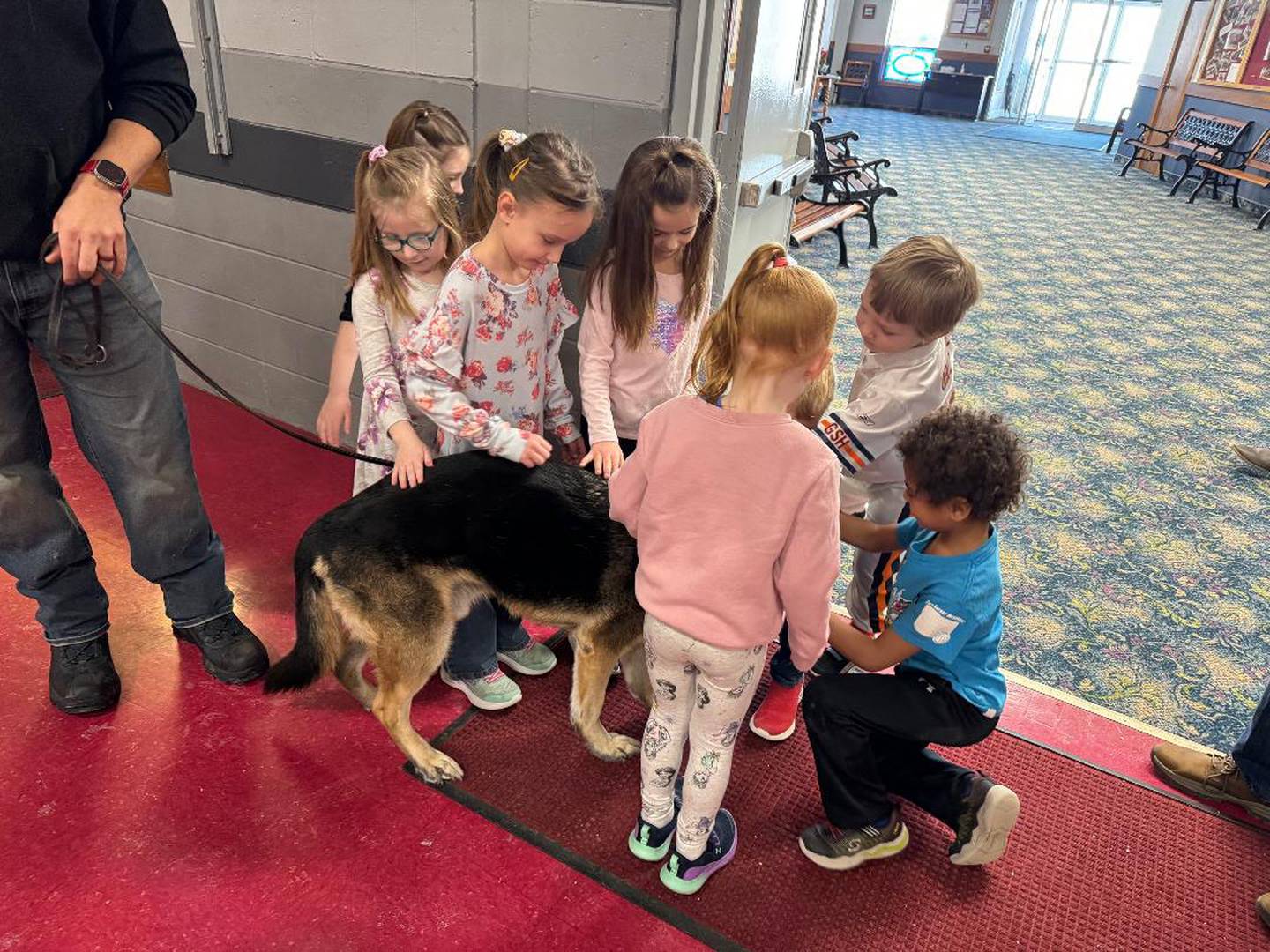 The kindergarten class got to meet a police dog during the First Responders Day hosted by Princeton Christian Academy on Friday, Jan. 19.