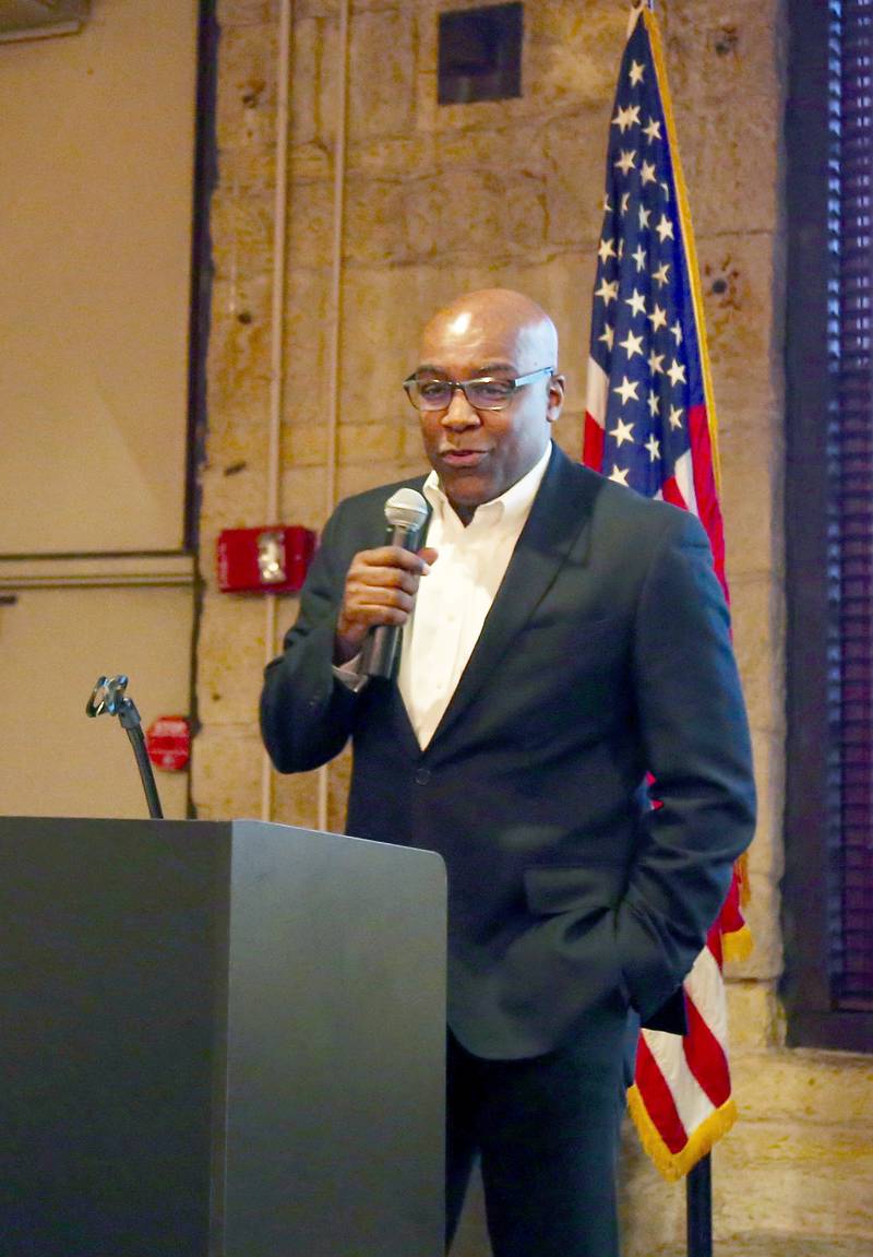 Illinois Attorney General Kwame Raoul speaks at the Truman Dinner on Sunday, Feb. 27, 2022.