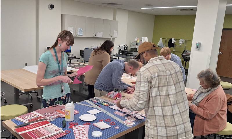 The Digital Media Studio at the Ottawa Street branch of the Joliet Public Library during a recent program on Valentine’s Day card making.