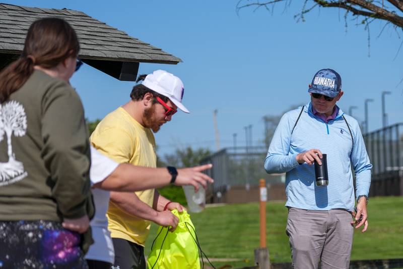Community members receive instructions on rules of the event at the Glen Ellyn Park District Ace Race disc golf event at Maryknoll Park in Glen Ellyn, IL on Saturday May 10th, 2025.  The Ace Race is just one of many events the Glen Ellyn Park District holds throughout the year.