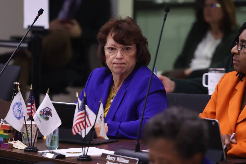 Will County Democratic Leader Jackie Traynere attends the Will County Board Meeting on Monday, Dec. 2, 2024 in Joliet.