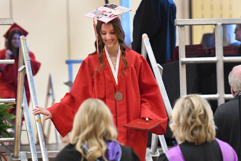 Oregon High School graduate Daleanah Koertner steps off the stage during the Class of 2026 commencement ceremony at the Blackhawk Center in Oregon on Sunday, May 24, 2026.