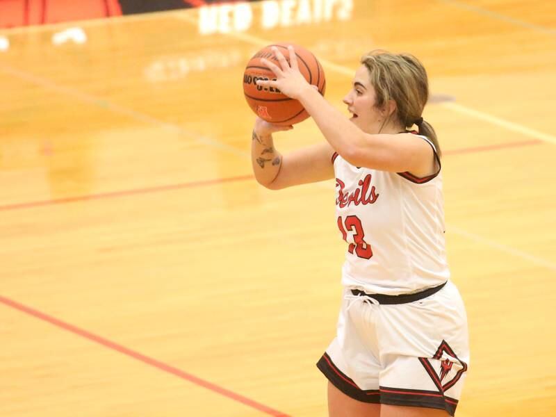 Hall's Mckenna Christiansen shoots a wide-open three point basket on Thursday, Nov. 30, 2023 at Hall High School.