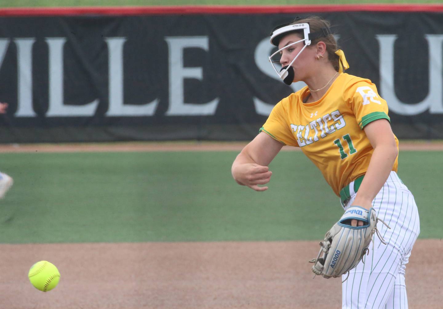 Providence Catholic pitcher Macie Robbins lets go of a throw to Chatham during the Class 3A State finals game on Saturday, June 14, 2025 at the Louisville Slugger Sports Complex in Peoria.
