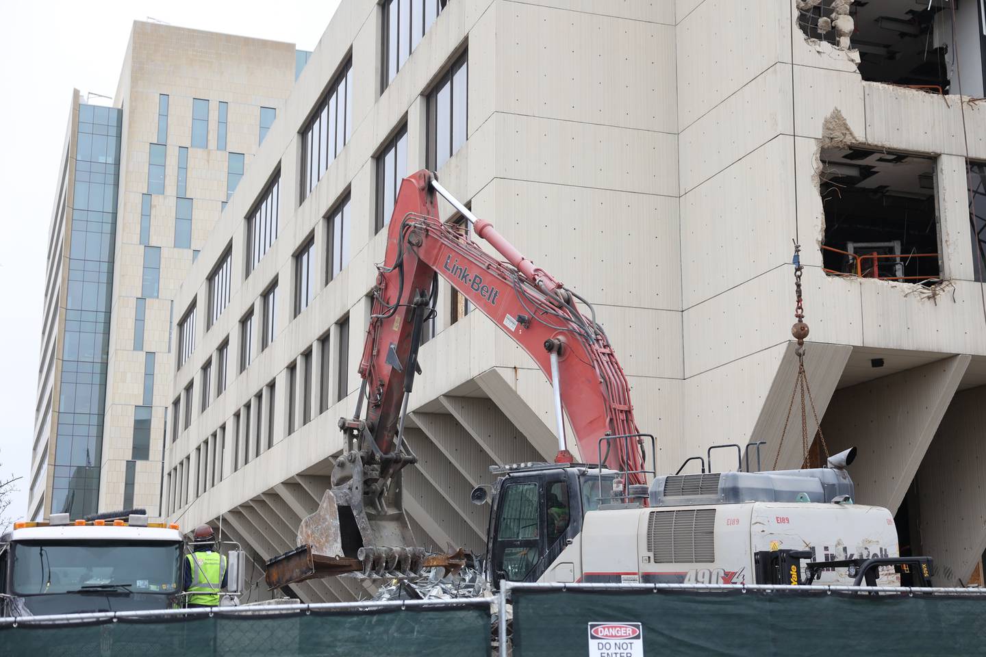 Crews begin demolition of the old Will County Courthouse on Thursday, Dec. 28th 2023 in Joliet.