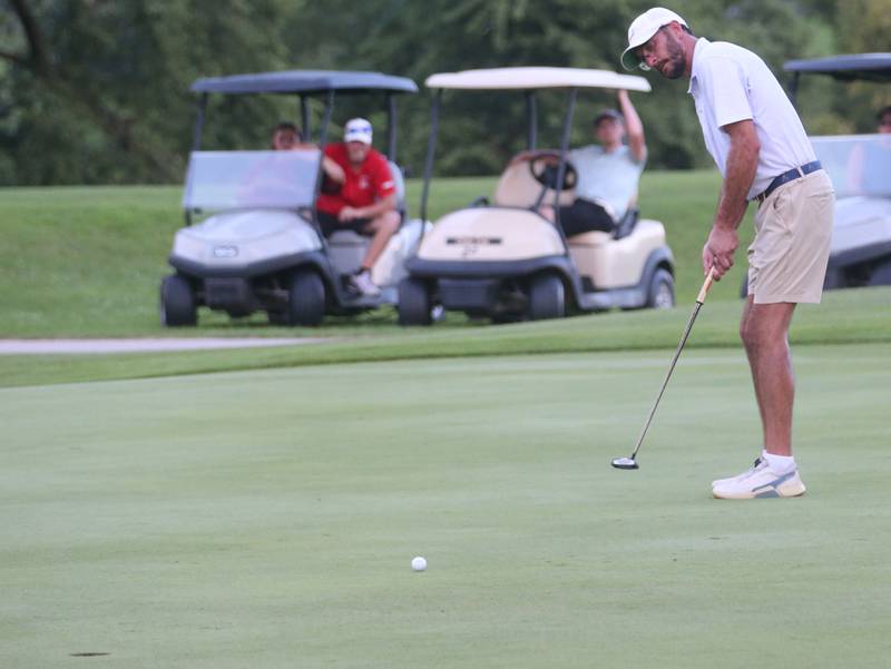 Jon Prescott puts during the Illinois Valley Mens Golf Championship Tournament on Sunday, July 27, 2025 at Spring Creek Golf Course in Spring Valley.