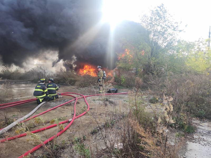 Firefighters from the Joliet Fire Department battle a tire fire Sunday, Oct. 13, 2024, in the 200 block of Logan Avenue in Joliet. (Joliet Fire Department)