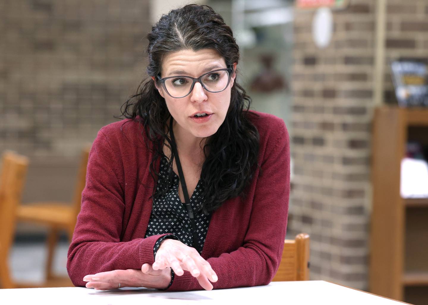 Kortney Flowers, a speech language pathologist at Huntley Middle School, talks about her job Wednesday April 24, 2024, at the school in DeKalb.