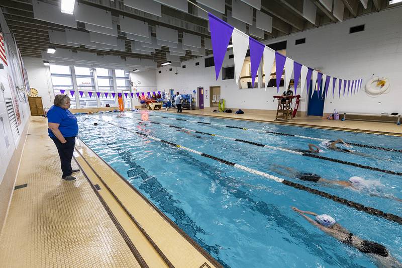 Swim instructor Nancy Hinrichs runs practice Monday, March 4, 2024 at the Dixon YMCA. Hinrichs is excited about how the program has rebounded since COVID.