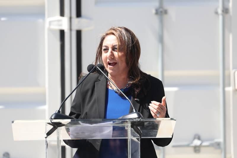 Bolingbrook Mayor Mary Alexander-Basta speaks outside the G&W Electric building in Bolingbrook. G&W Electric was given a rebate of $2.6 million, the largest rebate to date in Illinois, as part of ComEd’s Distributed Generation Rebate Program.