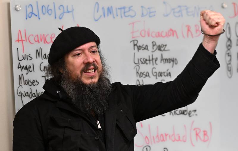 Cristobal Cavazos speaks during an Immigrant Solidarity DuPage planning meeting on Friday, Dec. 6, 2024 in Wheaton to prepare the immigrant community for potential mass deportations when Donald Trump takes office.