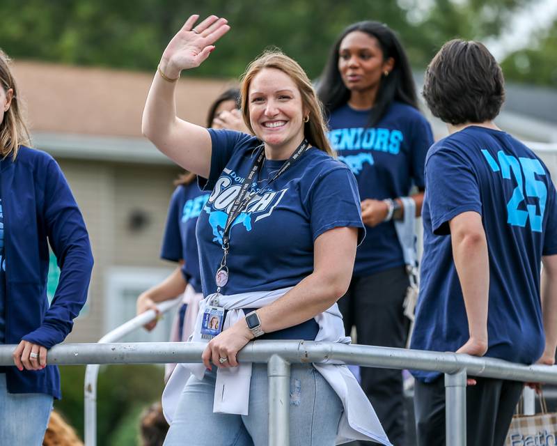 Downers Grove South student council march in the Downers Grove South Homecoming Parade. Sept 28, 2024 in Downers Grove.