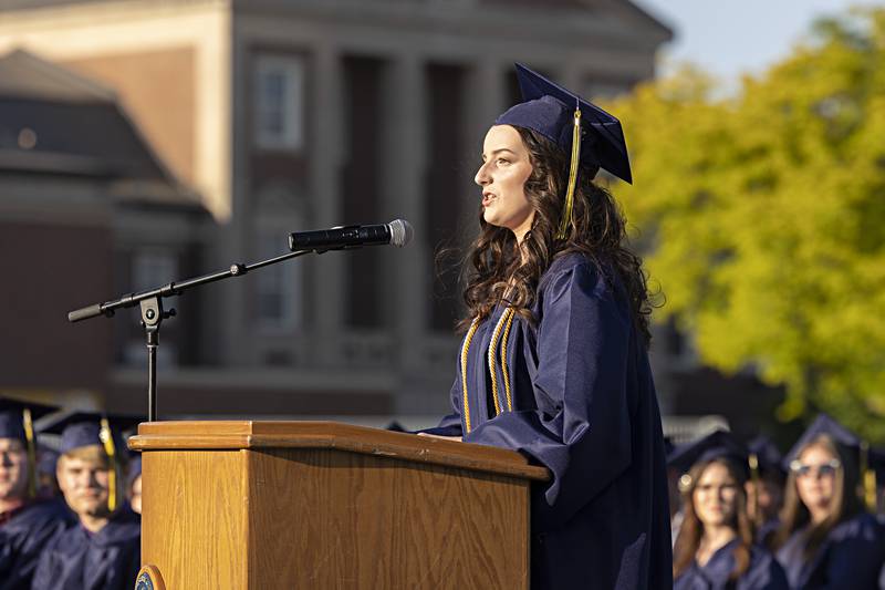 Student Council representative Makayla Wolfe reads her speech Friday, May 26, 2023 during Sterling’s graduation.