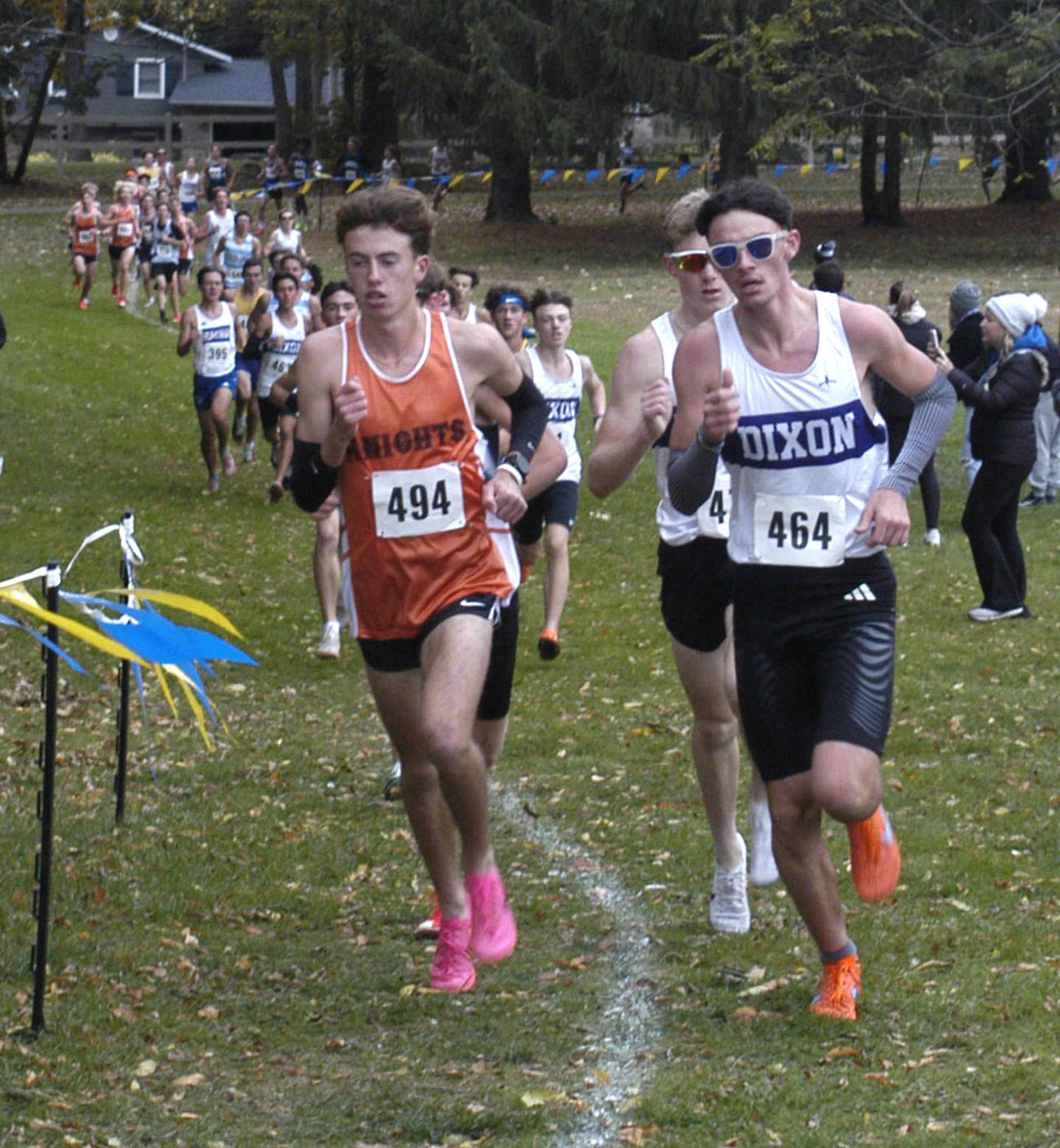 Dixon runners  Averick Wisem and Dean Geiger compete in the first lap. Sterling hosted their Cross Country final at Hoover Park on Saturday, October 25, 2025.