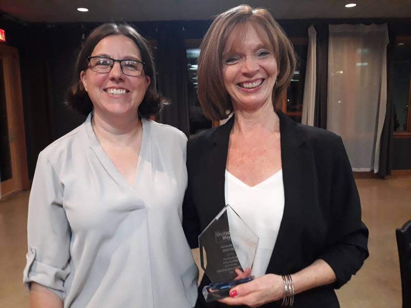 Streator Area United Way Executive Director Beth Palm (left) awarded Debbie Salata the Tom Wilson Award on Thursday, Nov. 3, 2022, during the United Way's annual appreciation dinner at the Eastwood.
