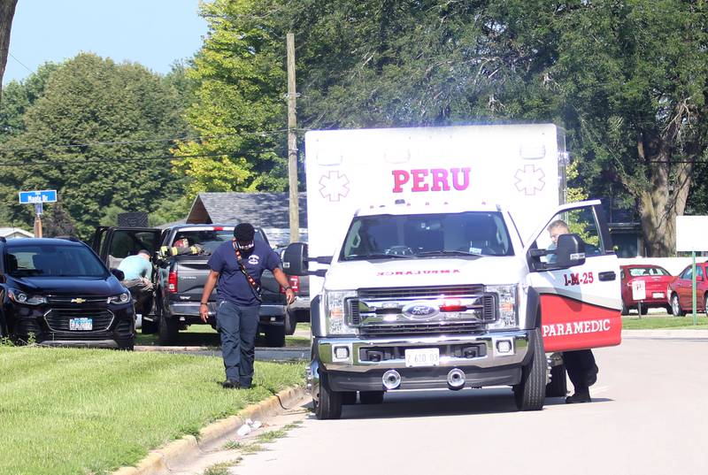 Peru EMS leave the scene of a small fire inside of Allure of Peru on Tuesday, Aug. 5, 2025 in Peru. Once on the scene, smoke could be seen coming from a electrician panel in the kitchen. Several residents were evacuated. No injuries were reported. Minor damage was reported and residents were allowed to return inside.