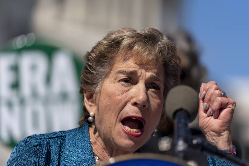 FILE - Rep. Jan Schakowsky, D-Illinois, speaks at a 2022 rally on Capitol Hill in Washington.