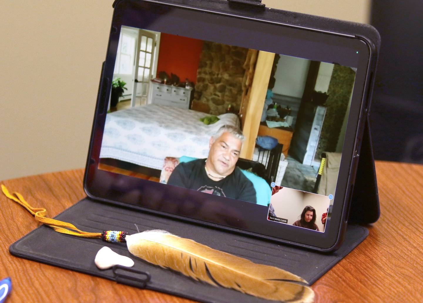 Ramapough Lenape Nation Turtle Clan Chief Vincent Mann, brother of DeKalb County Board member Terri Mann-Lamb, talks via Zoom Tuesday, Oct. 26, 2021, about issues facing Native Americans today.