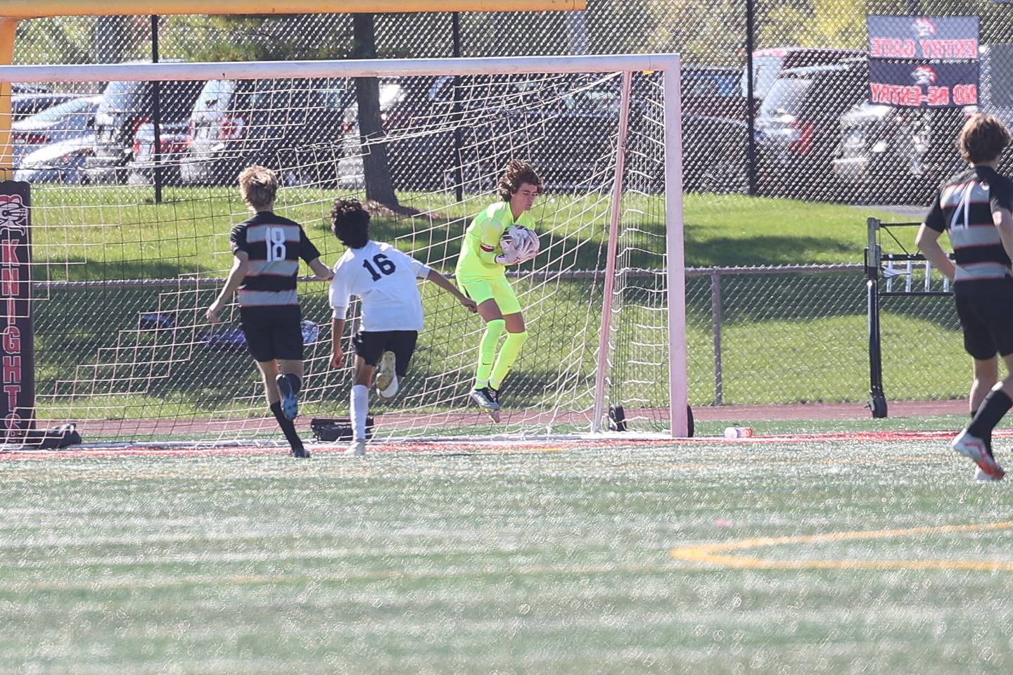 Lincoln-Way Central’s Theodore Utz makes a save against TF North in the Class 3A regional championship on Saturday, Oct. 21 in New Lenox.