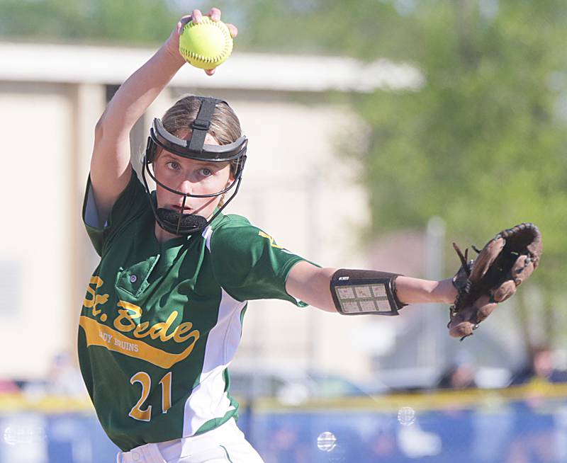 St. Bede's Payge Pyszka delivers a pitch to Marquette on Wednesday May 5, 2021. St. Bede defeated Marquette by a final score of 7-1.