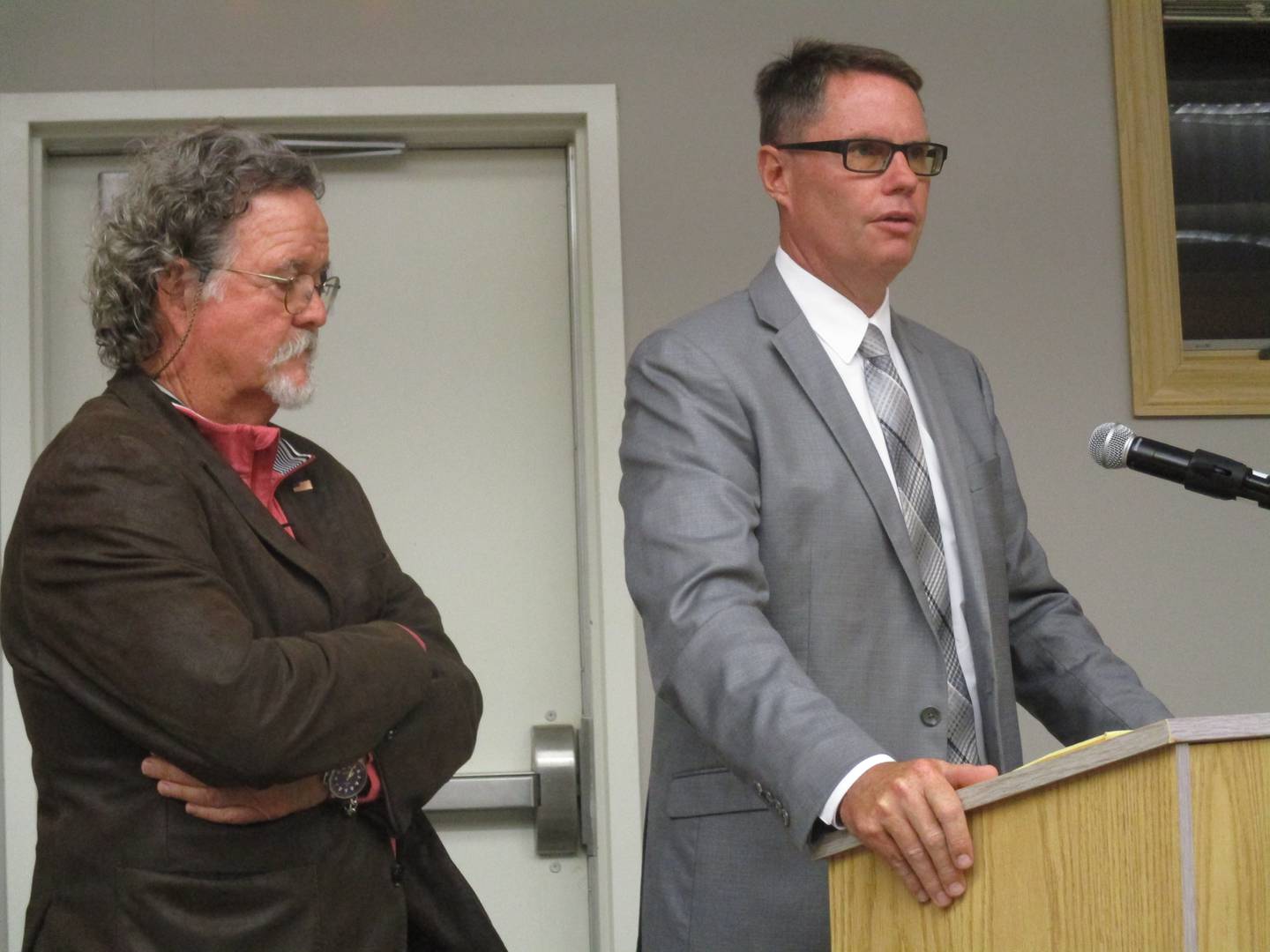 Attorney Boyd Ingemunson speaks on behalf of his client, developer Pat Harbor, at the Yorkville City Council on Sept. 27, 2022, about plans for a project in the city's downtown.