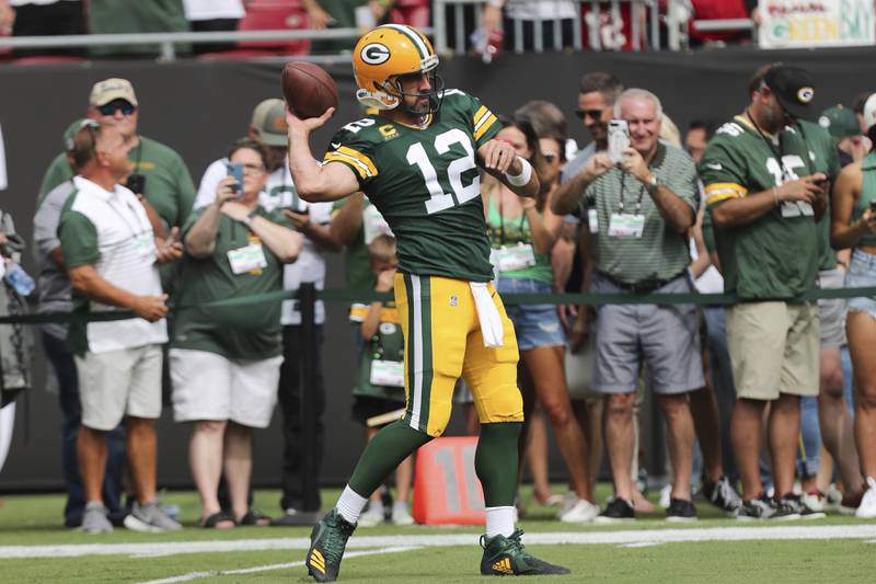 Green Bay Packers quarterback Aaron Rodgers (12) attempts a pass during a NFL football game against the Tampa Bay Buccaneers, Sunday, September 25, 2022 in Tampa, Fla. (AP Photo/Alex Menendez)