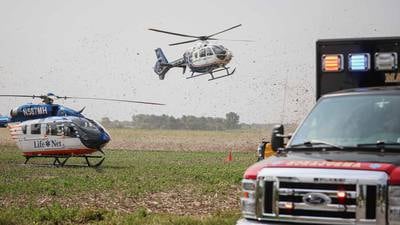 One person flown to hospital after 2-car crash Sunday near Woodstock