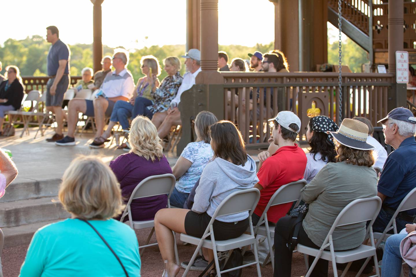 Patrons watch the Kane Repertory Theatre production of William Shakespeare's the "Twelfth Night" at the Historic Pottawatomie Park Pavilion in St. Charles on Thursday, July 28, 2022.