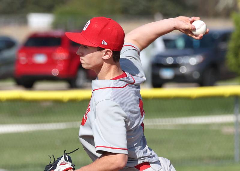 Ottawa's Lucas Farabaugh delivers a pitch during their game against Sycamore Tuesday, May 6, 2025, at the Sycamore Community Sports Complex.