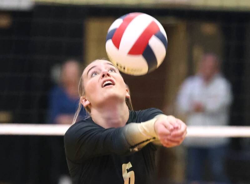 Sycamore's Lana Walker bumps the ball against Burlington Central Tuesday, Oct. 29, 2024, during their Class 3A regional match at Sycamore High School.