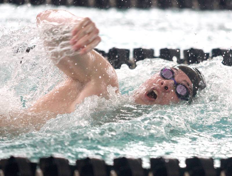 Luke Hackemack of Huntley swims the 200-Yard Freestyle during the Fox Valley Conference Swimming Championships at Woodstock North High School Saturday.