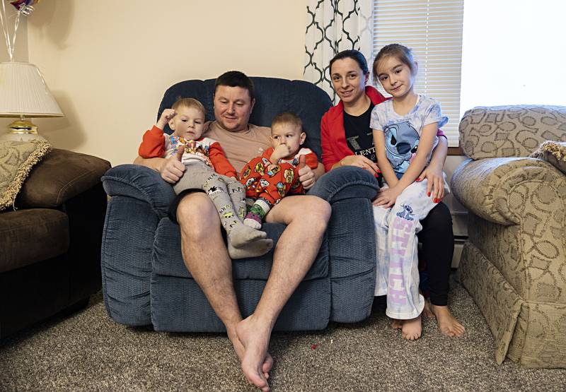 Oleg Yabkovskyi and wife Oksana Yabkovska made their way to Dixon with children Roman (left), Bohdon, and Nastya, from war torn Ukraine in 2022.