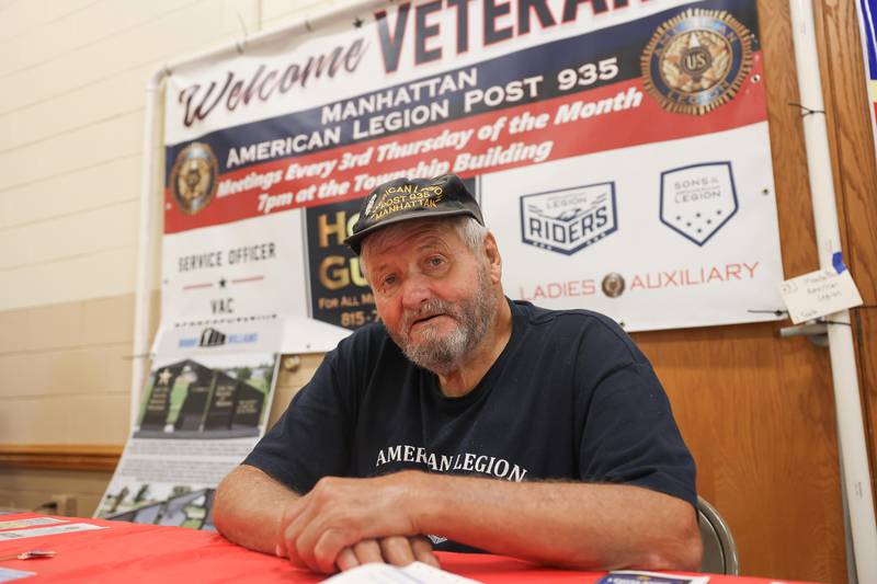 Army veteran and Post 935 member, John Kestel works the American Legion Post 935 booth at the Will County Fair on Sunday, Aug. 25, 2024 in Peotone.