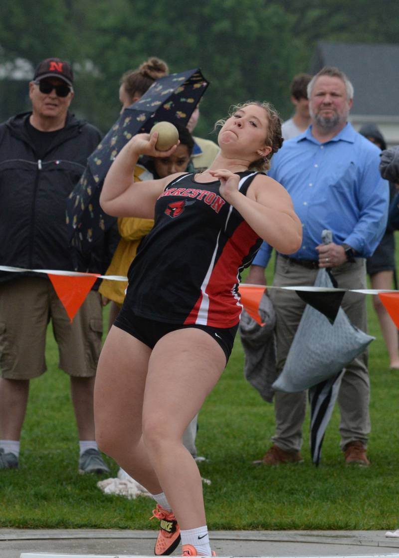 Forreston-Polo's Sydni Badertscher throws the shot at the 1A Winnebago Sectional on Friday, May 12.