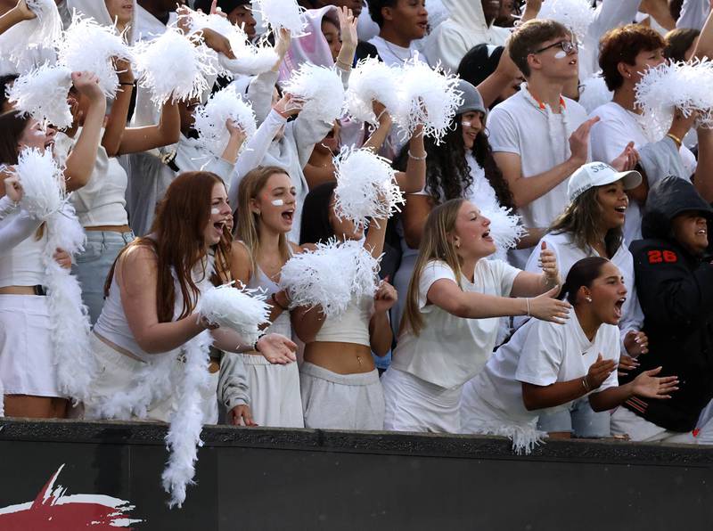 DeKalb fans cheer Friday, Aug. 29, 2025, during the FNBO Challenge in Huskie Stadium at Northern Illinois University.