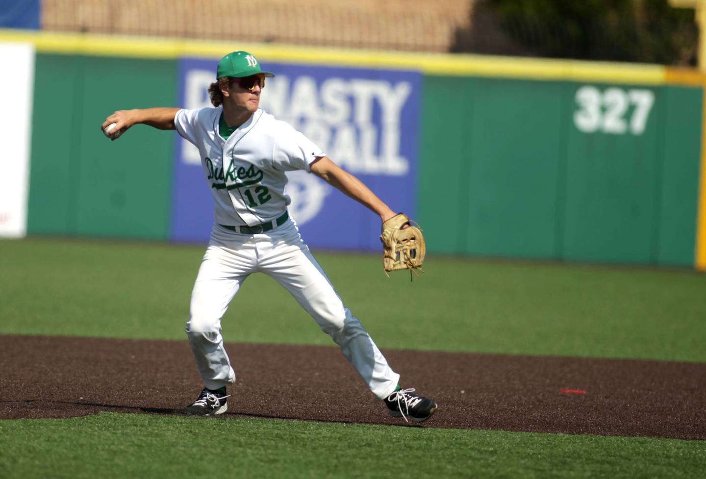 York’s Josh Fleming throws the ball to home during a Class 4A state semifinal game against Edwardsville at Duly Health and Care Field in Joliet on Friday, June 9, 2023.