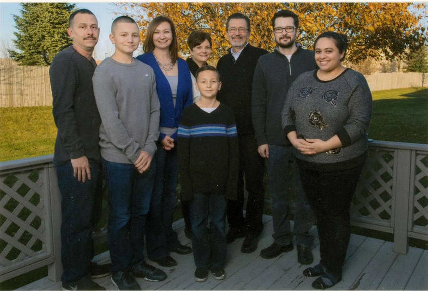 From left: John Nolan, Alex Nolan, Sarah Nolan, Jeannine Goss, Dick Goss, Matthew Goss, Rachel Desai. Front row: Dominic Nolan.