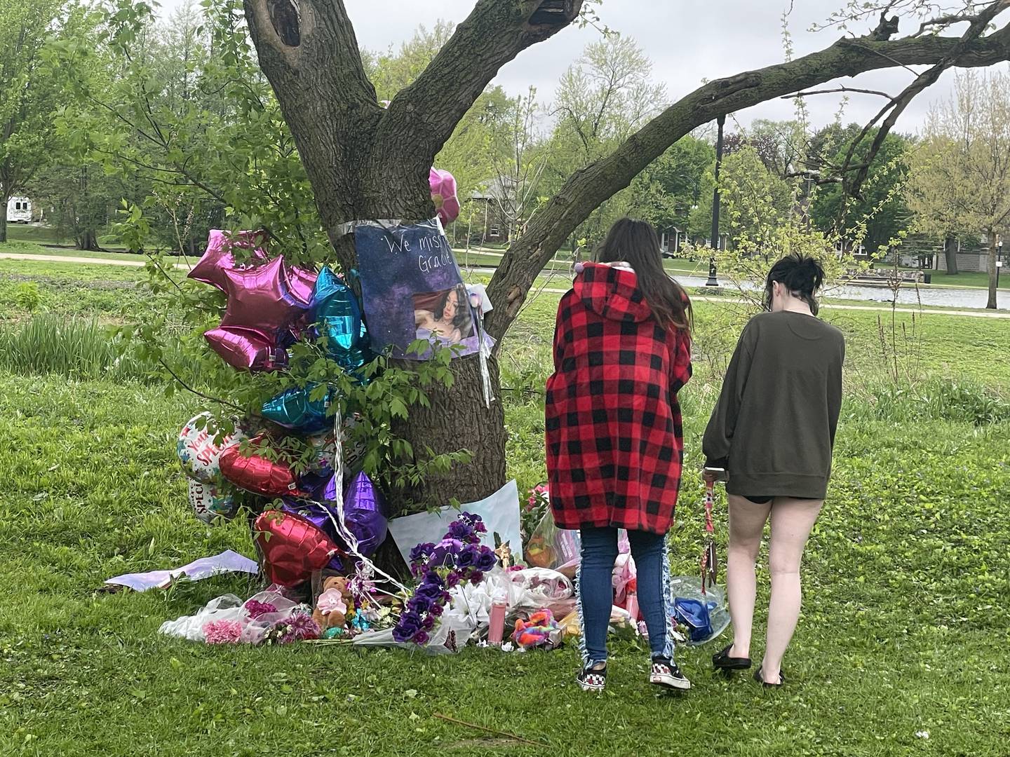 Some of Gracie Sasso-Cleveland's friends gathered Monday, May 8, 2023 in the backyard of a home in the 500 block of College Avenue in DeKalb where the girl was allegedly murdered May 4, 2023. Timothy Doll, 29, is charged with murder in the death of Sasso-Cleveland, 15, of DeKalb.
