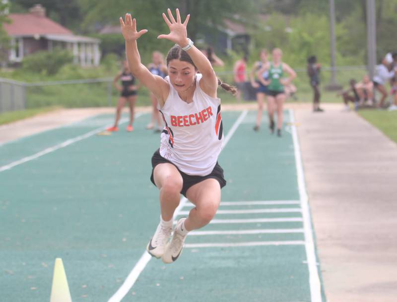 Beecher's Madison Smith competes in the long jump during the Class 1A Sectional track meet on Thursday, May 15, 2025 at Seneca High School.