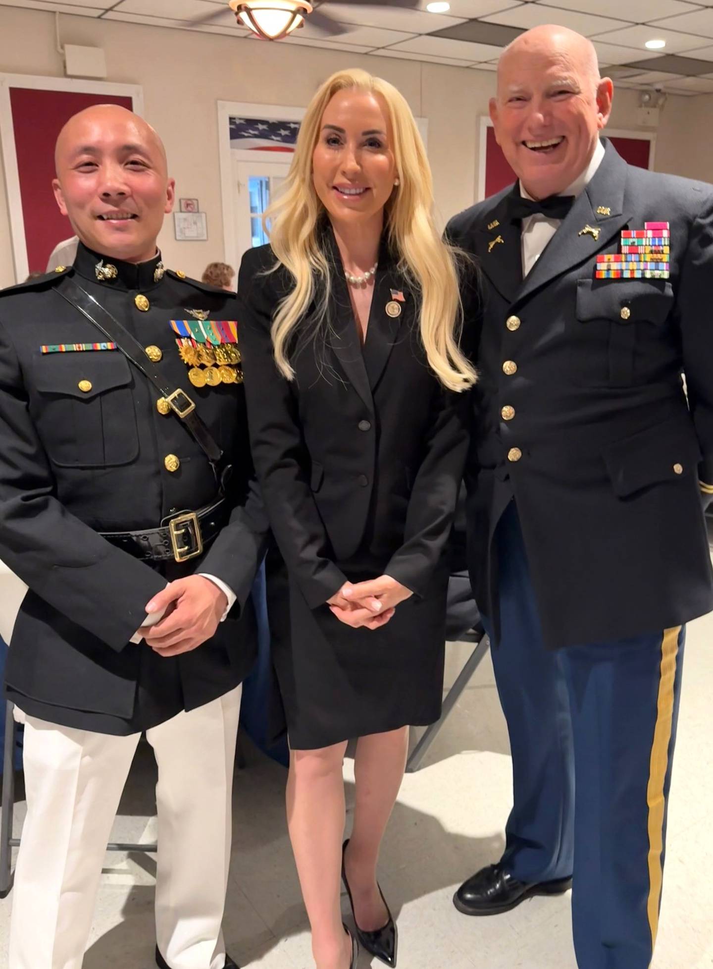 First Lt. Zhi Chen, Congresswoman Darby Hill, and Col. Mike Peck at the celebration of the U.S. Army's 250th anniversary June 14 in Lake Zurich.