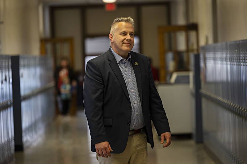 Congressman Eric Sorensen speaks with leaders at Wallace School Head Start in Sterling Wednesday, March 27, 2024 about how he can advocate for the early childhood education program.